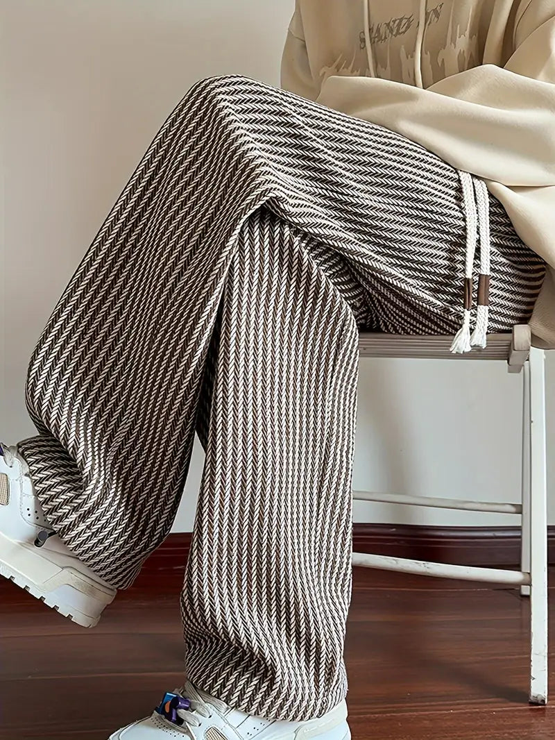 Men’s Relaxed Fit Casual Pants – Non-Stretch Herringbone Trousers for Office & Everyday Wear