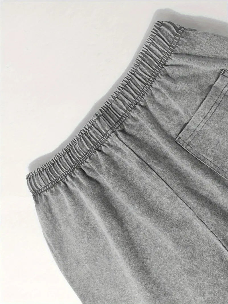 Men’s Heavyweight Cotton Shorts – Washed Loose Fit with Drawstring Waist & “Don’t Go Broke” Print