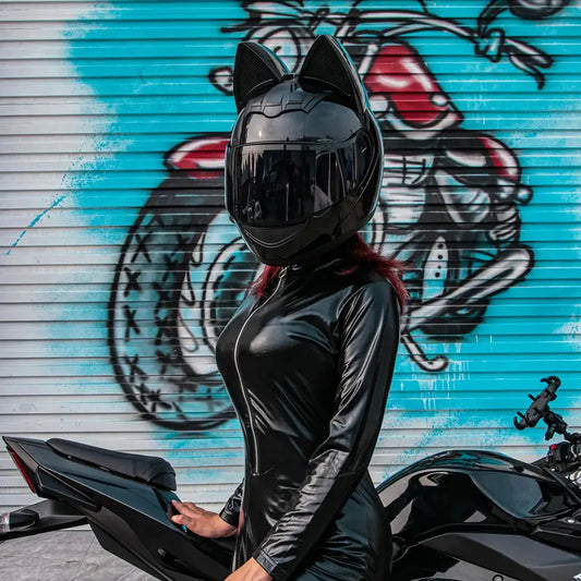 Unisex Cat Ear Motorcycle Helmet – Futuristic ABS Shell with Removable Ears, Adjustable Strap & Multi-Season Comfort, Ideal Gift for Riders