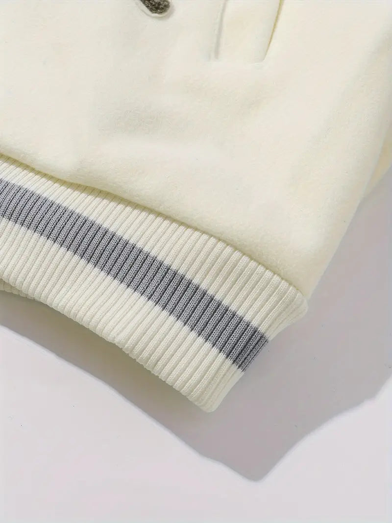 Men's Embroidered Striped Jacket Button-Up Lapel Casual Long Sleeve Outerwear for Fall Winter Black