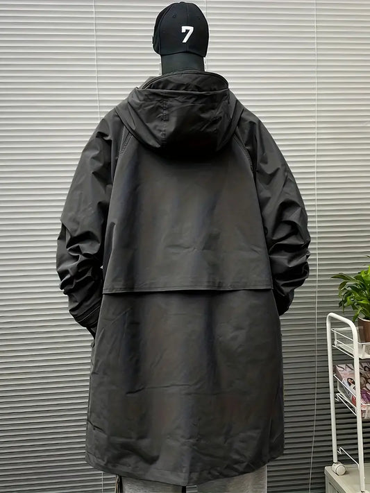 Men's Heavy-Duty Hooded Workwear Jacket Zip-Up Mid-Thigh Length Outdoor Industrial Winter Coat