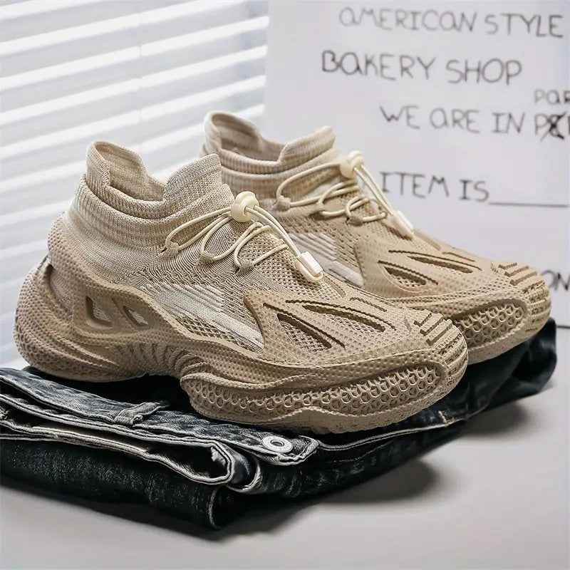 Men's Breathable Mesh Sneakers with EVA Sole Lightweight Low-Top Design Lace-Up Closure