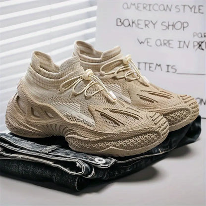 Men's Breathable Mesh Sneakers with EVA Sole Lightweight Low-Top Design Lace-Up Closure