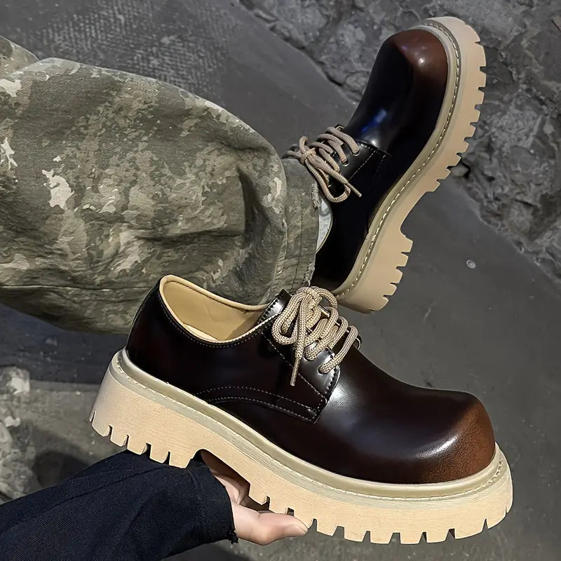 Men's Glossy Lace-Up Shoes – Low-Top, Arch Support, Non-Slip Sole, Multi-Color Casual & Semi-Formal