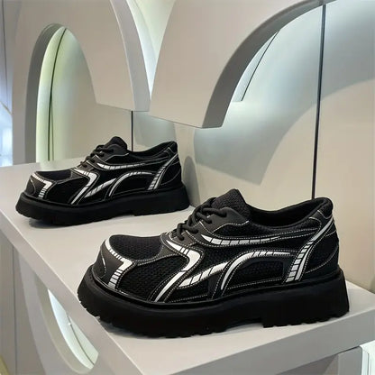Men's Glossy Chunky Sneakers – Low-Top Lace-Up, Thick Sole, Stylish Casual & Formal Platform Shoes