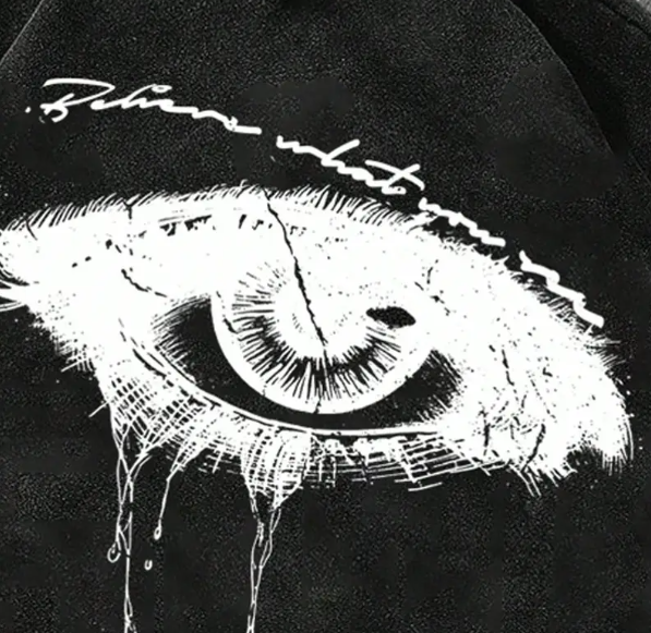 Men's Grunge Graphic Hoodie Black Oversized Cropped Fit with White Paint Gothic Streetwear