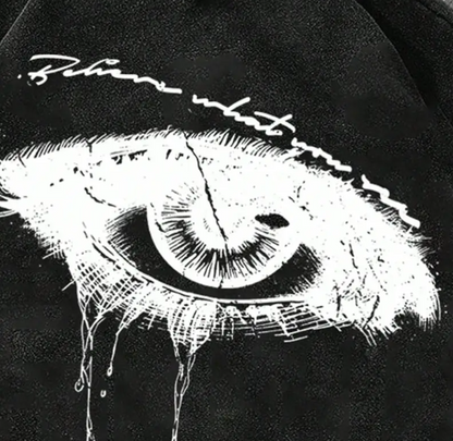 Men's Grunge Graphic Hoodie Black Oversized Cropped Fit with White Paint Gothic Streetwear