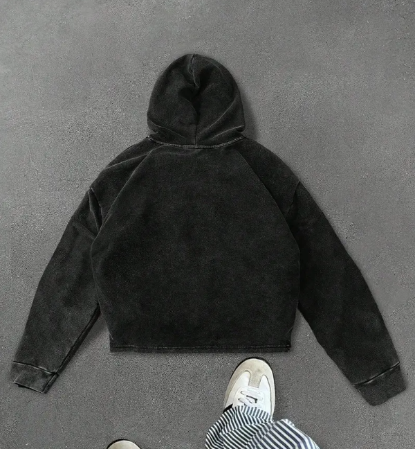 Men's Grunge Graphic Hoodie Black Oversized Cropped Fit with White Paint Gothic Streetwear