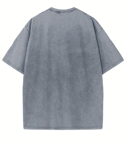 Men's Summer Street Style T-Shirt Racing Car Print Thick Cotton Vintage Washed Loose Fit Short Sleeve Tee