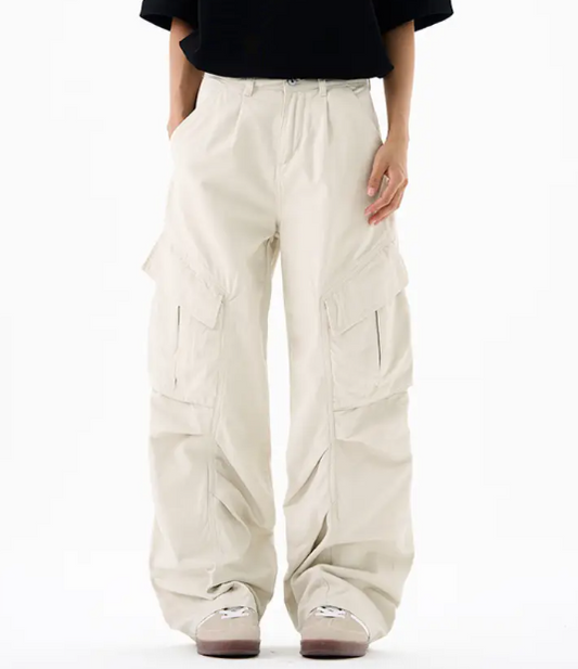 Men’s Cargo Pants – Loose Fit Draped Trousers with Large Pockets, Retro Streetwear Style Beige