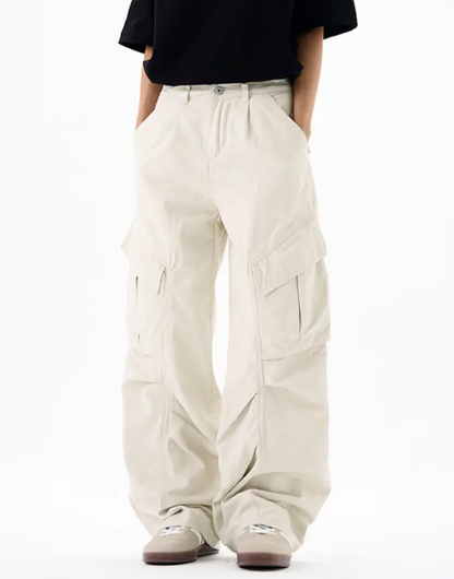 Men’s Cargo Pants – Loose Fit Draped Trousers with Large Pockets, Retro Streetwear Style Beige