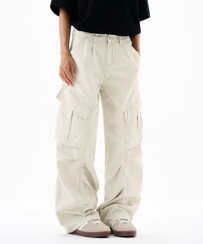 Men’s Cargo Pants – Loose Fit Draped Trousers with Large Pockets, Retro Streetwear Style Beige