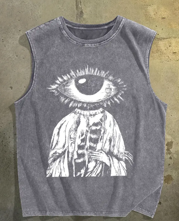 Men’s Washed Cotton Tank Top – Academic Style Vest with Pattern Print, Indoor & Outdoor Summer Wear