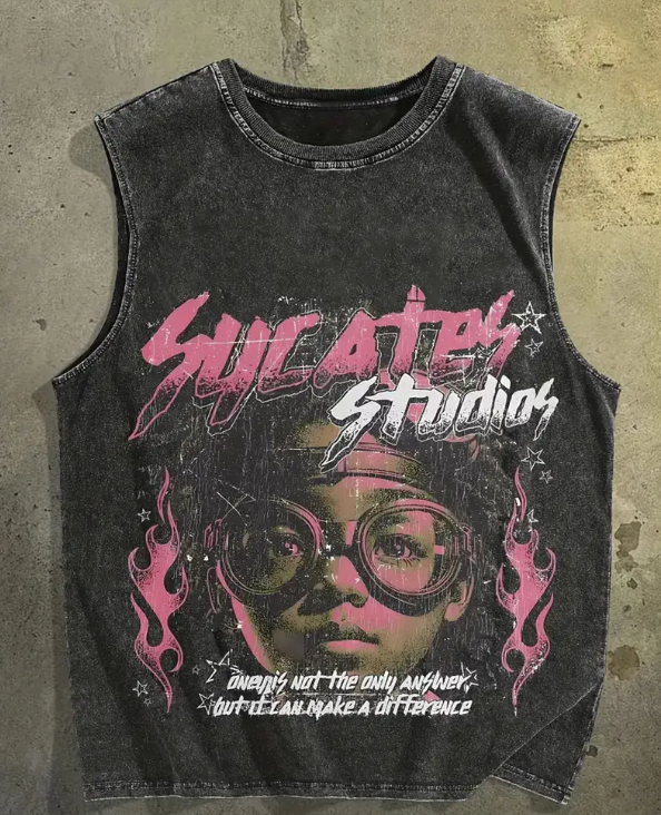 Men’s 210G Cotton Sleeveless Athletic Vest – Skull & Flames Graphic, Slim Fit Gym & Casual Workout Tank