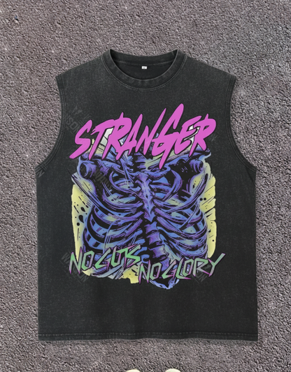 Men’s 230G Washed Cotton Sleeveless Vest – Vintage Holiday Print, Loose Fit Summer Tank Top