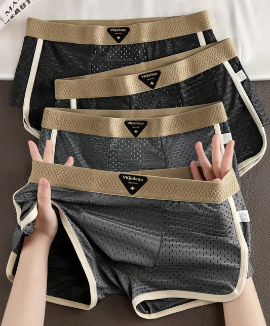 4pcs Men's Mesh Boxer Briefs – Ice Silky Fiber Underwear, Breathable, Soft, Loose Fit Comfort