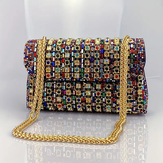 4pcs Elegant Ladies’ Clutch & Jewelry Set – Multi-Color PU Handbags with Adjustable Straps, Sparkling Necklace & Earrings for Weddings, Parties & Banquets