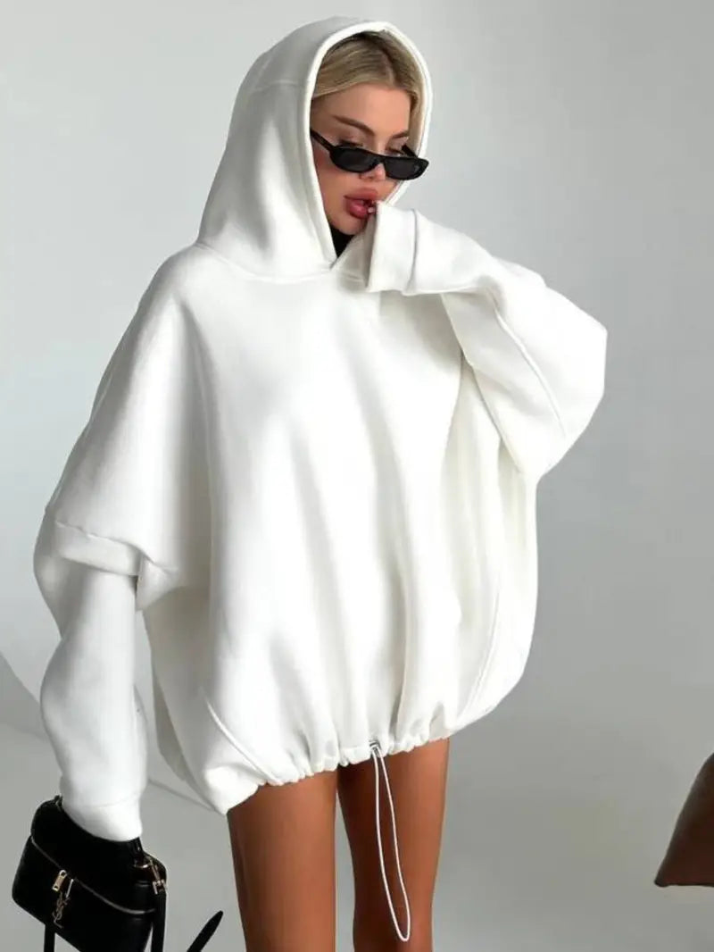 Women's Plus Size Oversized Pink Hoodie Cozy Polyester Blend Pullover with Drawstring Hood Casual Winter Sweatshirt Peach