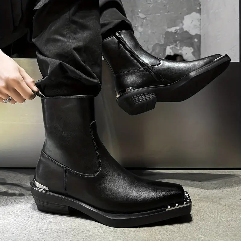 Men's Chunky Chelsea Boots – Heavy-Duty Platform, Square Toe, Zipper Closure, All-Season Dress Shoes