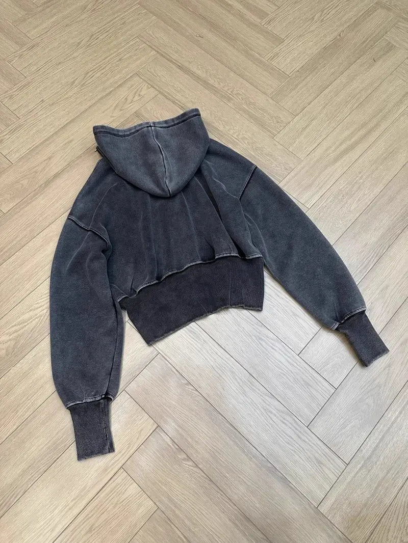 Women's Oversized Hooded Jacket with Full-Zip Closure Soft Comfortable Loose Fit Retro Coat Navy Red