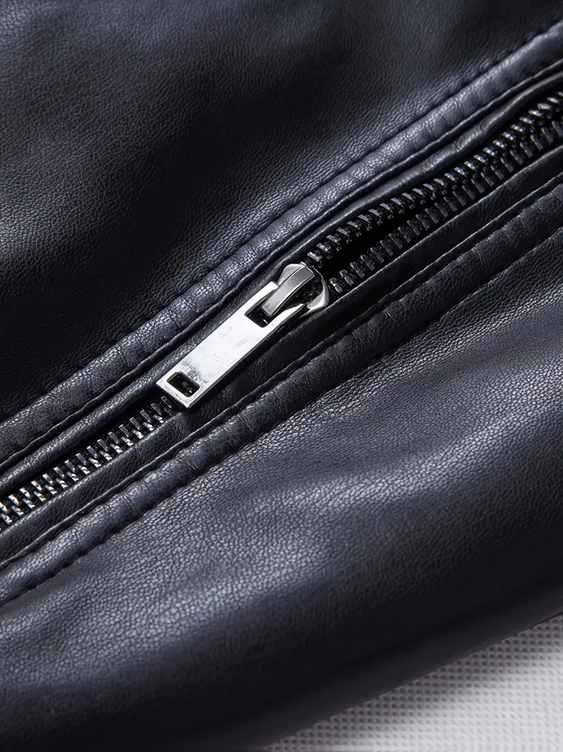 Men's Black PU Leather Jacket Zip-Up Baseball Collar Motorcycle Outerwear for Urban & Formal Wear