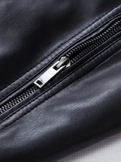 Men's Black PU Leather Jacket Zip-Up Baseball Collar Motorcycle Outerwear for Urban & Formal Wear
