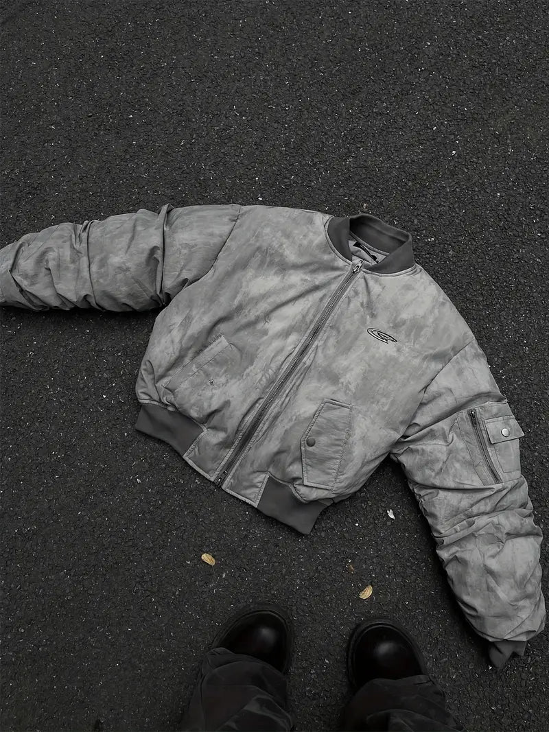 Men's Wasteland Style Bomber Jacket Heavy-Duty Multi-Pocket Flight Coat Padded Loose Fit for Cold Weather