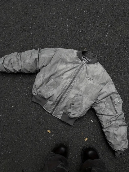 Men's Wasteland Style Bomber Jacket Heavy-Duty Multi-Pocket Flight Coat Padded Loose Fit for Cold Weather