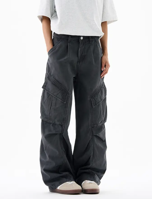 Men’s Cargo Pants – Loose Fit Draped Trousers with Large Pockets, Retro Streetwear Style Ger