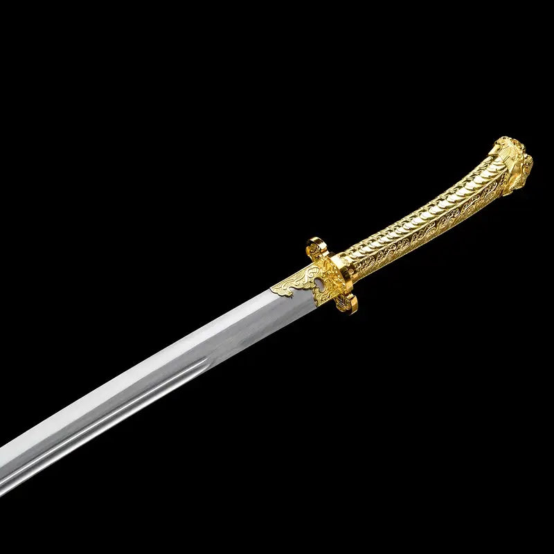 Handmade Golden Dragon Embroidery Sword – T10 Steel Blade, Cowhide Sheath, Decorative Collectible