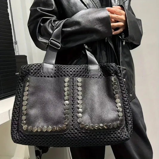 Women’s Genuine Leather Large Capacity Handbag – Double-Sided Crossbody Bag with Detachable Strap & Zipper Closure