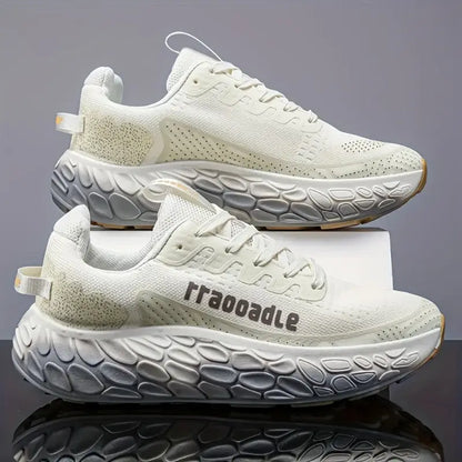 Men's Lightweight Thick-Soled Sports Sneakers – Breathable Low-Top Running Shoes with Cushioned PVC Sole, Arch Support & Non-Slip Grip – Grey/Black