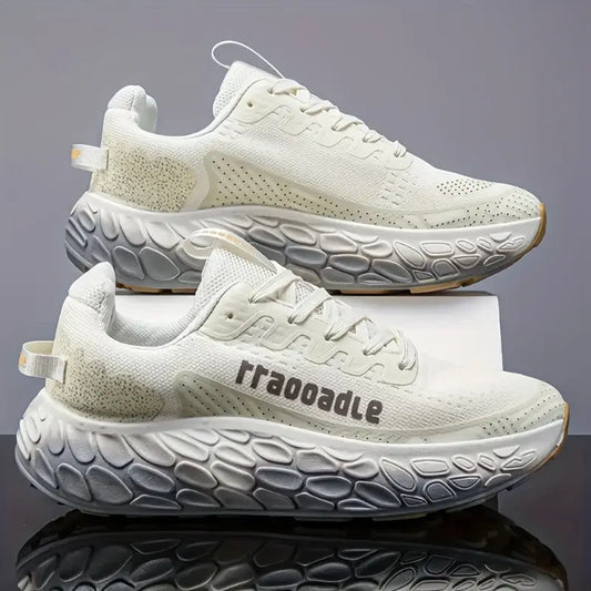 Men's Lightweight Thick-Soled Sports Sneakers – Breathable Low-Top Running Shoes with Cushioned PVC Sole, Arch Support & Non-Slip Grip – Grey/Black