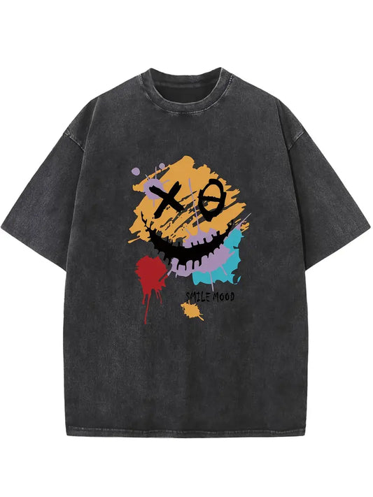 Men's Vintage Washed Cotton T-Shirt Drop Shoulder Loose Fit Round Neck Short Sleeve Retro Streetwear