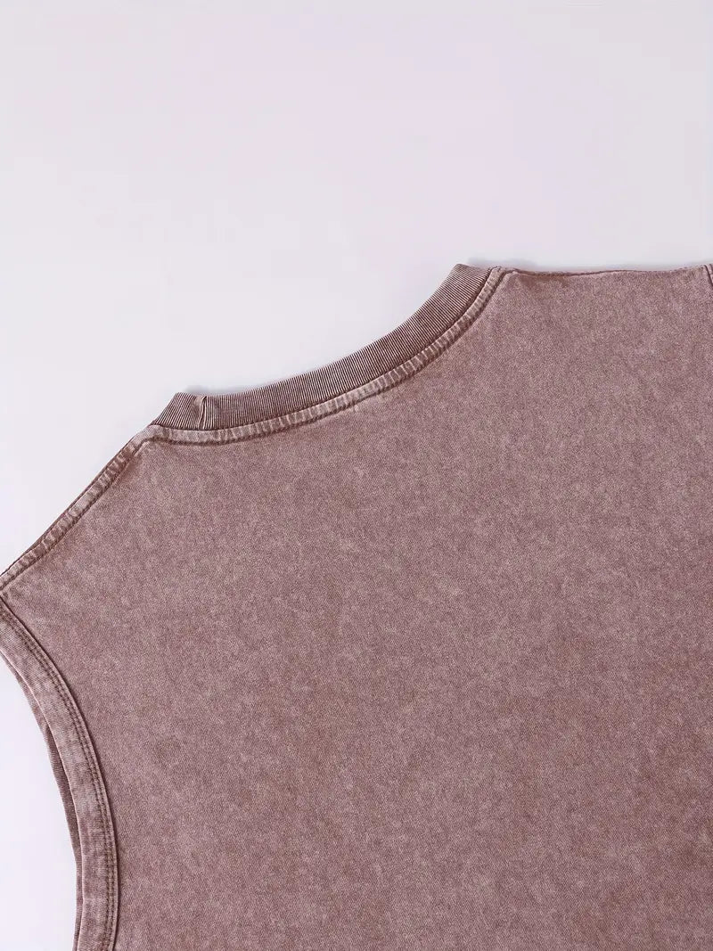 Men’s 230GSM Washed Sleeveless Muscle Tank – Human Body Line Art Print, Loose Fit Gym & Streetwear Vest