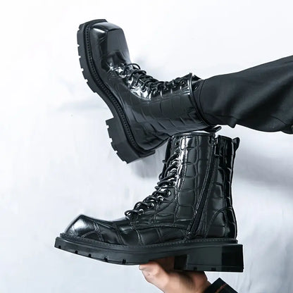 Men's Gothic Work Boots – Chunky Platform, Square Toe, Slip-Resistant Sole, PU Upper, Retro Style