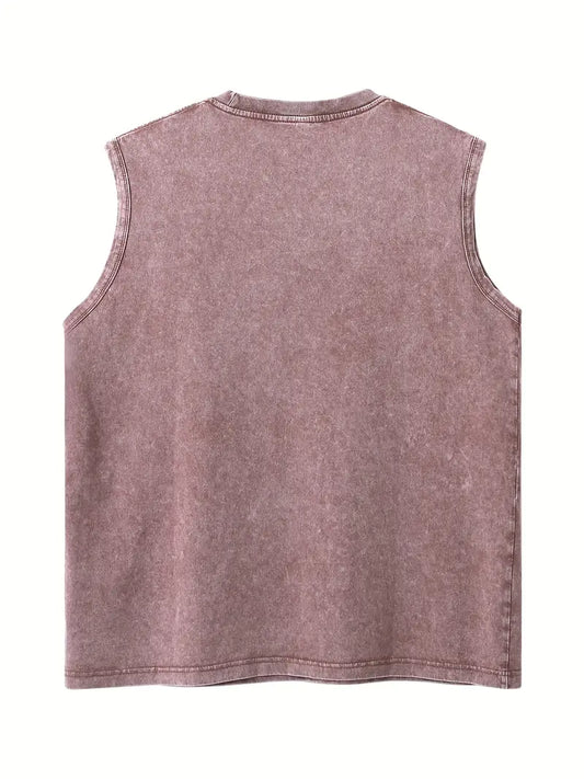 Men’s Washed Cotton Tank Top – “Between My Ears” Print, 230G Heavyweight Sleeveless Gym & Streetwear Vest