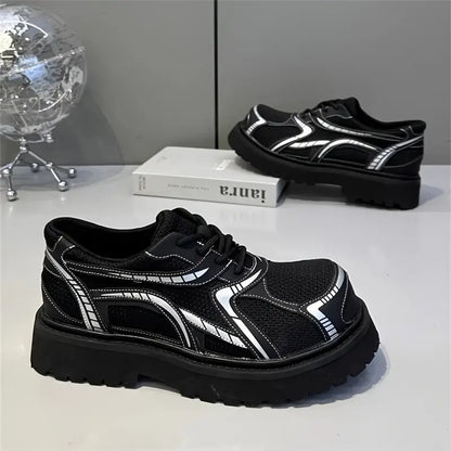 Men's Glossy Chunky Sneakers – Low-Top Lace-Up, Thick Sole, Stylish Casual & Formal Platform Shoes