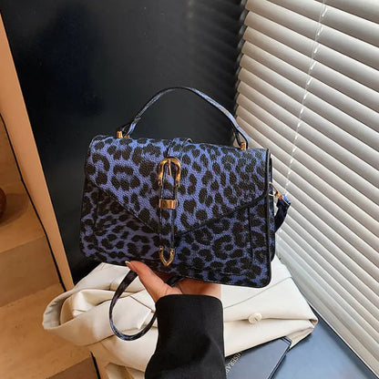 Vintage Leopard Print Crossbody Bag – Adjustable Strap, Golden Hardware, Canvas Material