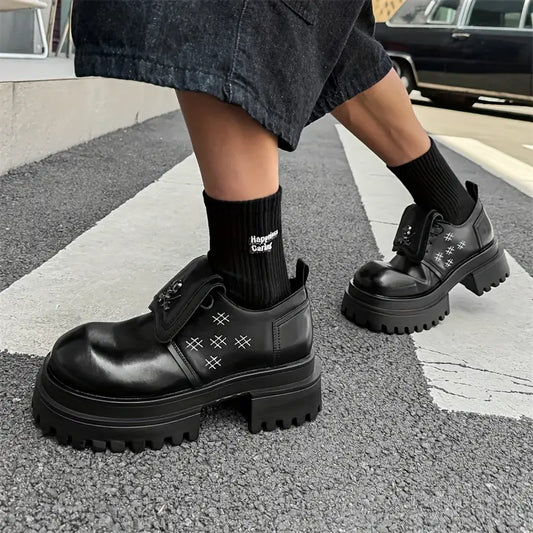 Men's Skull Platform Boots – Chunky Lace-Up Ankle Shoes, Round Toe, Streetwear & Outdoor Style