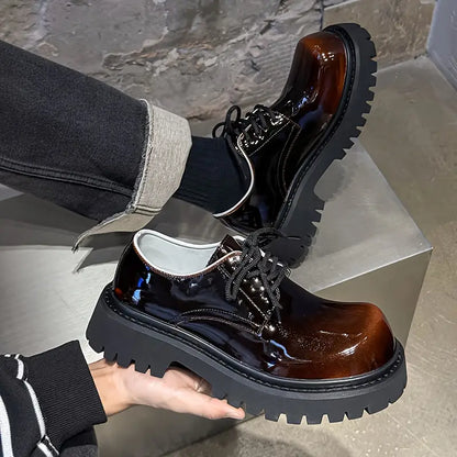 Men's Glossy Low-Top Sneakers – Brown, Round Toe, Cushioned Insole, Non-Slip Sole, Casual & Formal