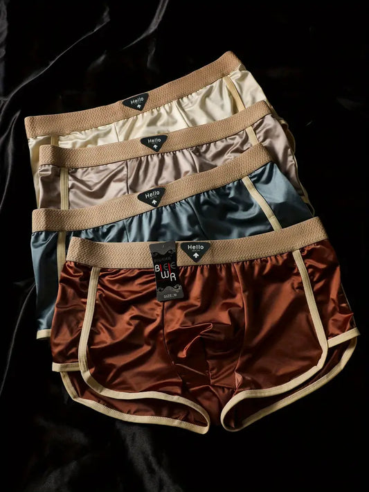 BIWEIER Men’s Underwear – 4-Pack Trimmed Shorts with Elastic Waistband, Soft & Stylish Morandi Color Boxer Briefs for Daily Wear and Travel