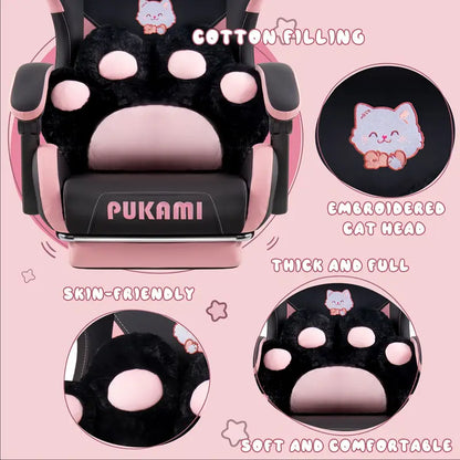 Ergonomic Gaming Chair with Cat Ear Headrest – Kawaii Style, Reclining Lumbar Support, Foam Cushion