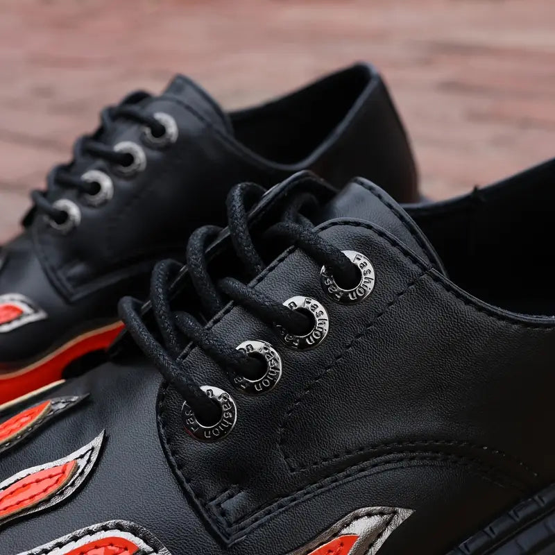 Women’s Gothic Punk Platform Sneakers – Flame Design Lace-Up Shoes with Thick Sole & PU Upper for Concerts, Streetwear & Themed Events
