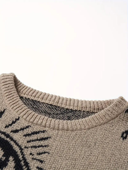 Eye Graphic Sweater – Unisex Streetwear Pullover, Black & White Knit, Fall Winter Fashion Coffe