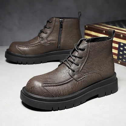 Men's Heavy-Duty Height Increase Shoes with Anti-Slip Rubber Sole PU Upper All-Terrain Traction Black