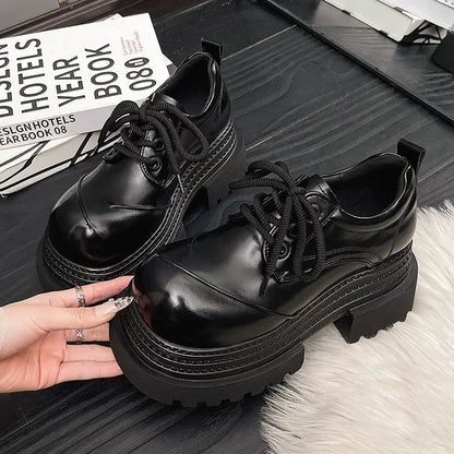 Women's Vintage Genuine Leather Loafers with Platform Sole Slip-On Design Round Toe Arch Support