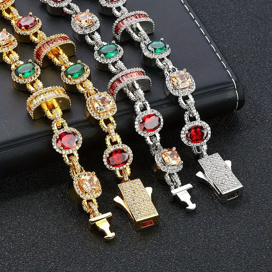 Hip-Hop Style Bracelet – Colorful Gemstones & Metallic Accents, Trendy Everyday Jewelry for Teens & Gift Occasions