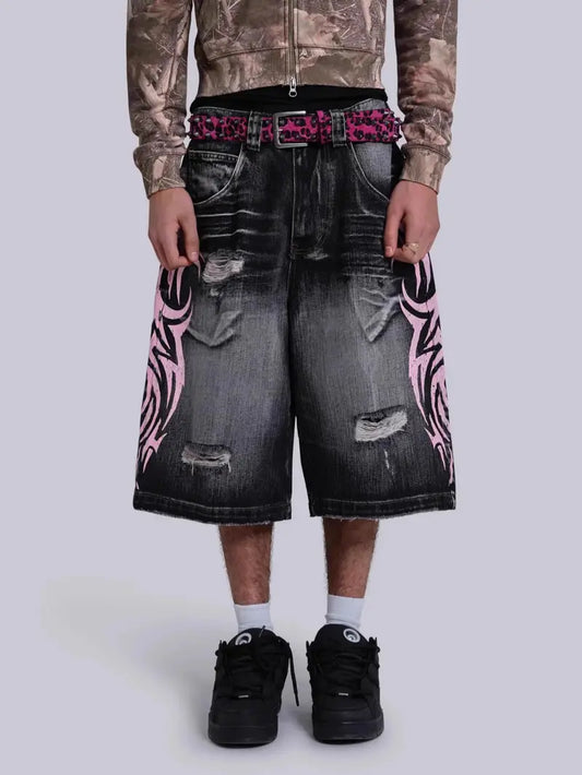 Unisex Wide-Leg Totem Print Pants – Distressed Vintage Design with Elastic Waist, Breathable Fabric for Spring & Summer Streetwear