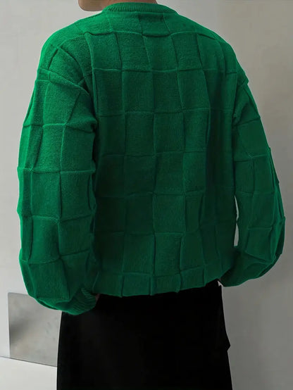 Men's Oversized Green Sweater – Streetwear Pullover, Trench Coat Style, Fall Winter Casual Knitwear